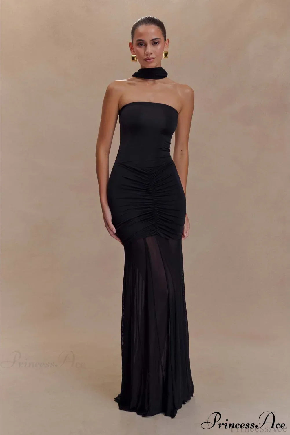 Off Shoulder Short Sleeve Ruched Mesh Maxi Dress 6