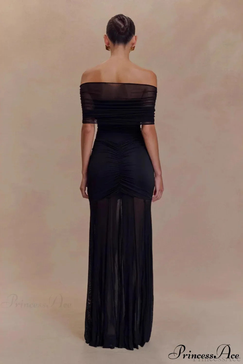 Off Shoulder Short Sleeve Ruched Mesh Maxi Dress 8