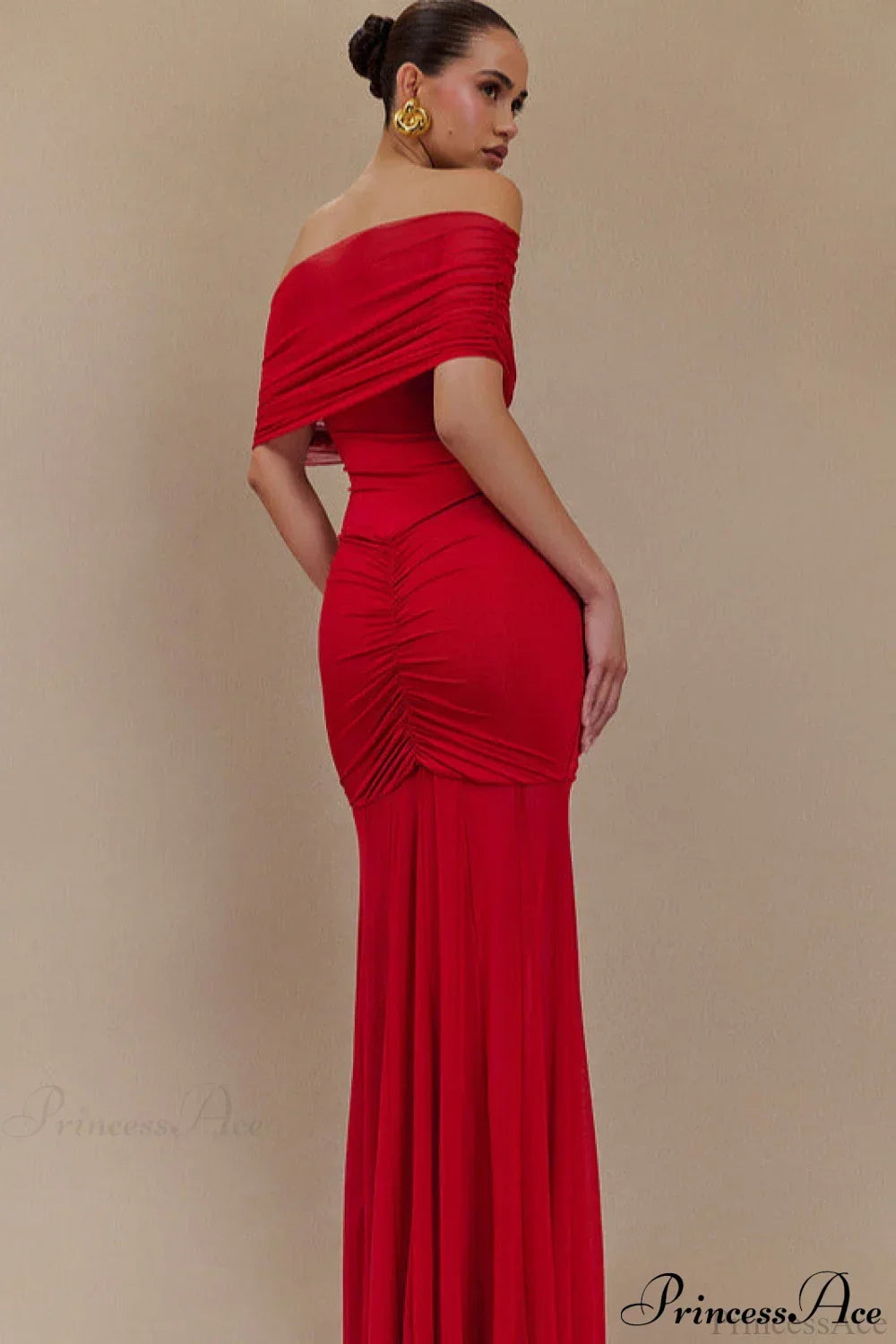 Off Shoulder Short Sleeve Ruched Mesh Maxi Dress 11
