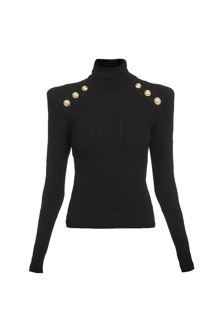 Rosedress Metallic Button Wool Blend Turtleneck Sweater