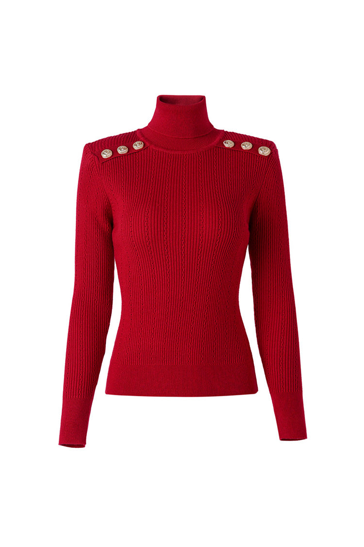 Rosedress Metallic Button Wool Blend Turtleneck Sweater
