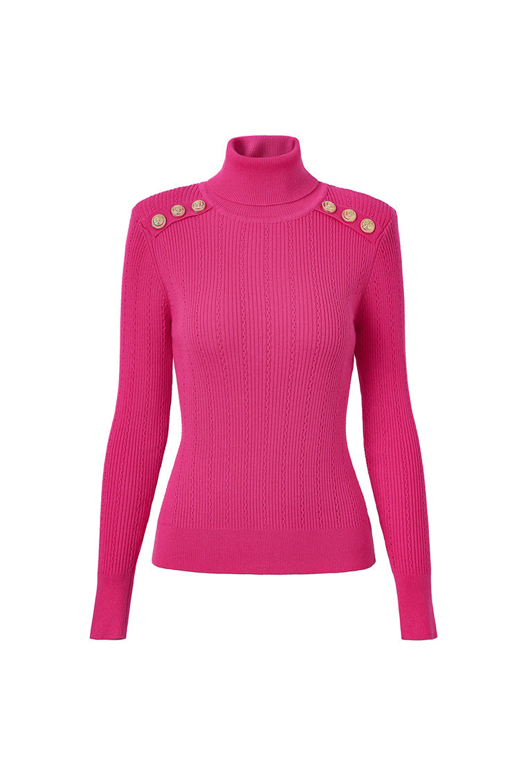 Rosedress Metallic Button Wool Blend Turtleneck Sweater