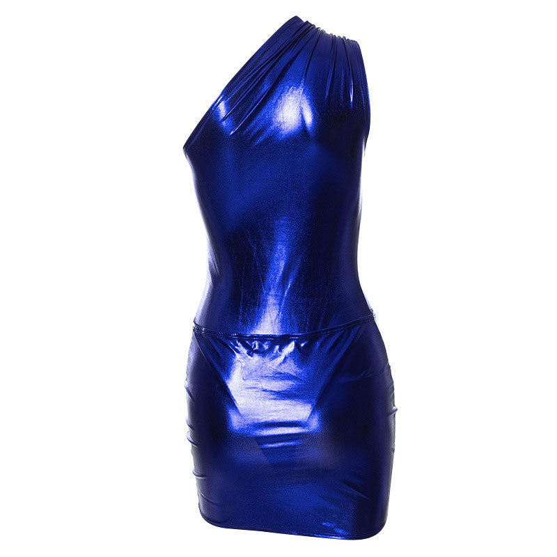 Metallic One Shoulder Twist Front Bodycon Mini Dress 3