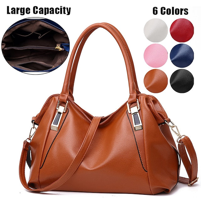 Handles and Top Faux with Handbag Black Leather