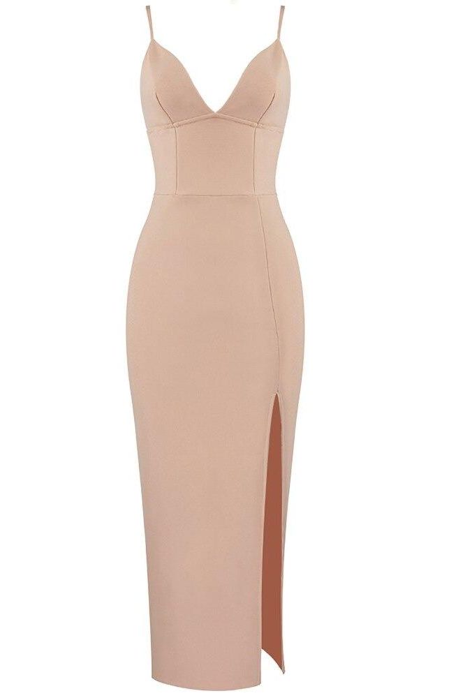 Milan Bandage Midi Dress - Nude - Fashionpara