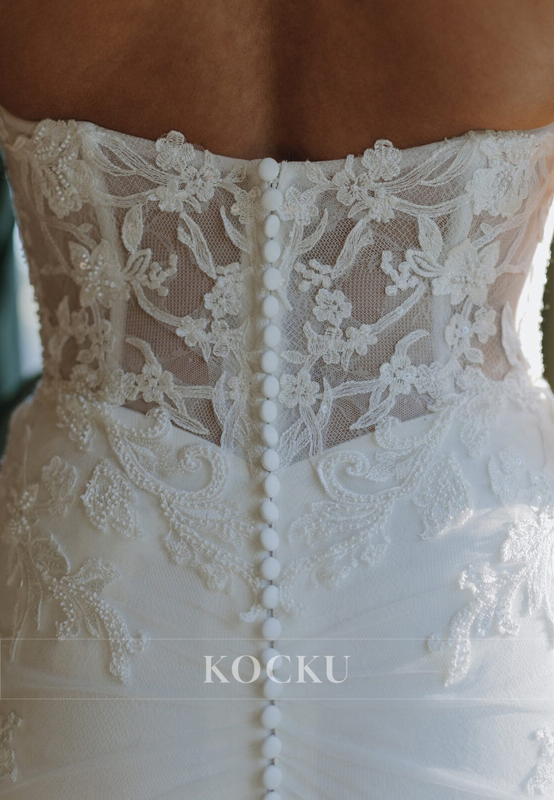 Halter Neck Mermaid Lace Wedding Dress with Sheer Bodice and Tulle Train