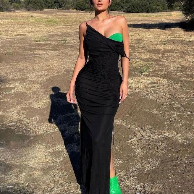 KittenAlarm - Minda One Shoulder High Slit Dress