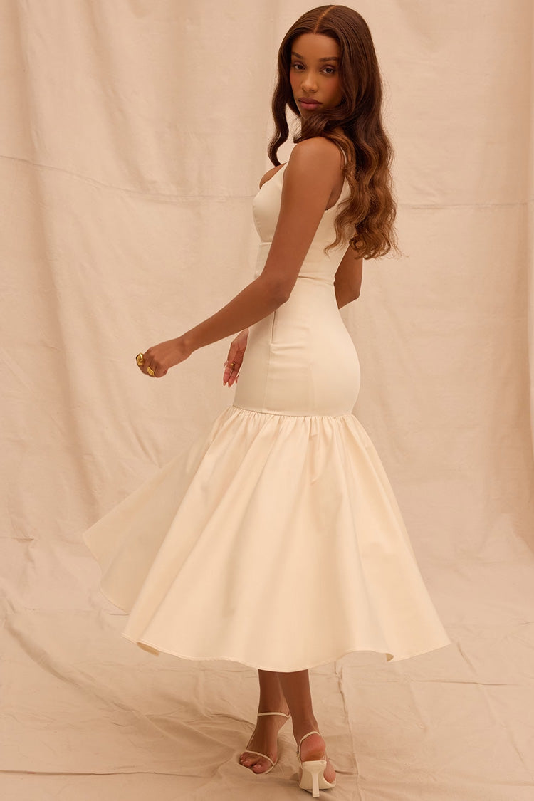 Minimal Scoop Neck Sleeveless Drop Waist Ruffle Cocktail Party Midi Dress - Fashionpara