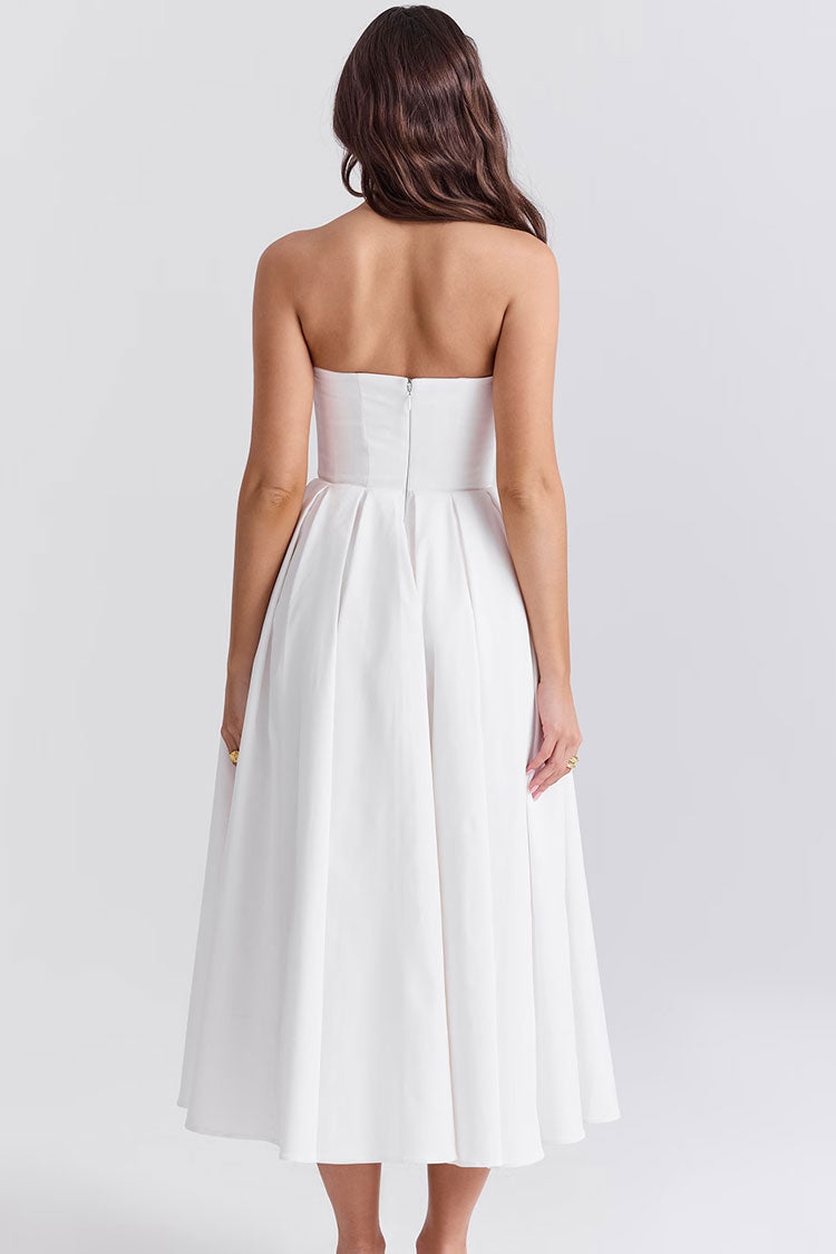 Minimalist Strapless Corset High Rise Pleated Fit & Flare Cocktail Party Midi Dress