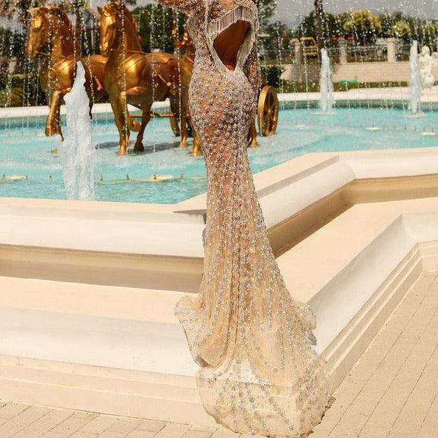 KittenAlarm - Minnie Long Sleeve Deep V Neck See Through Maxi Dress