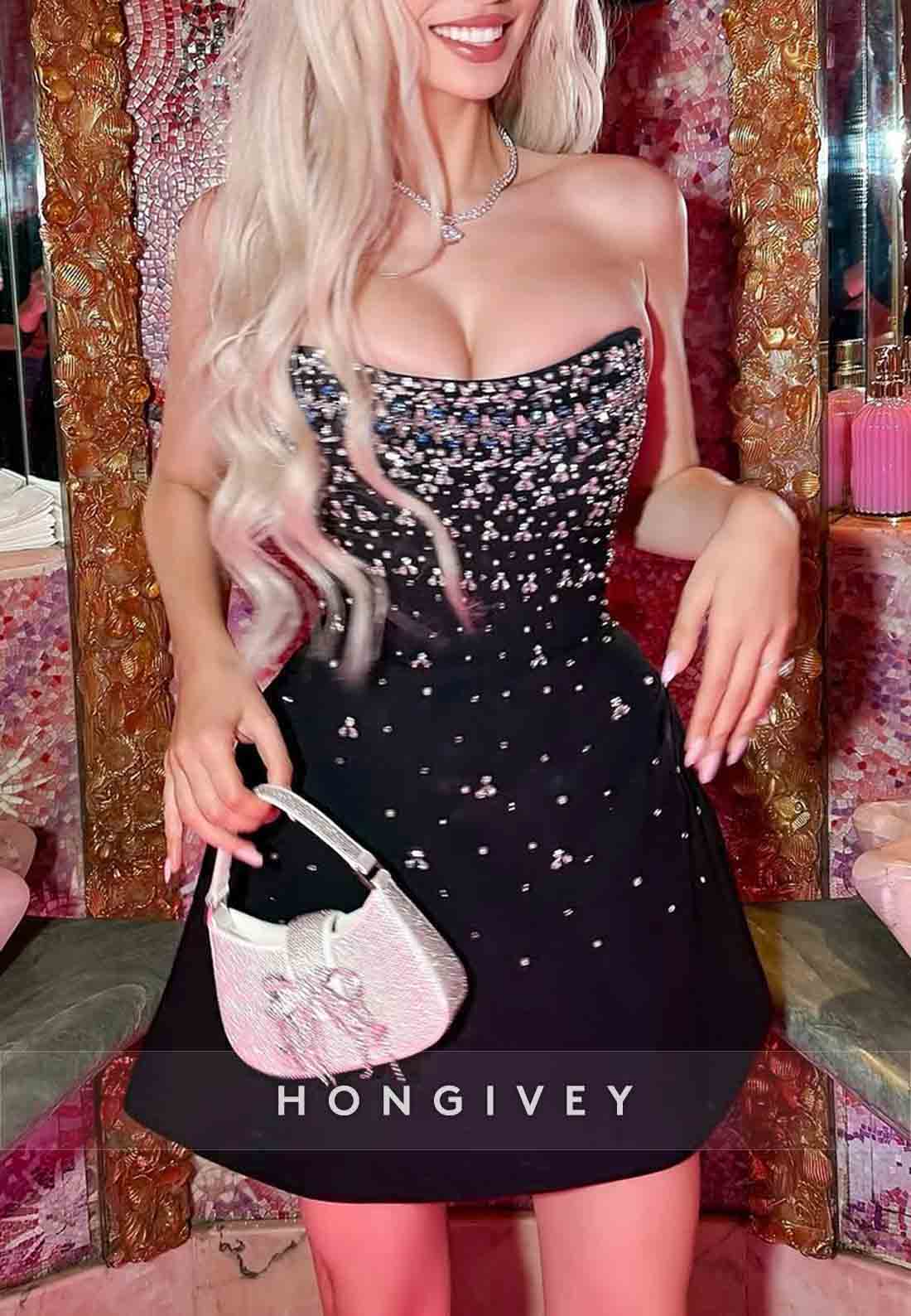 Sexy Strapless A-Line Sleeveless Beading Mini Homecoming Dresses