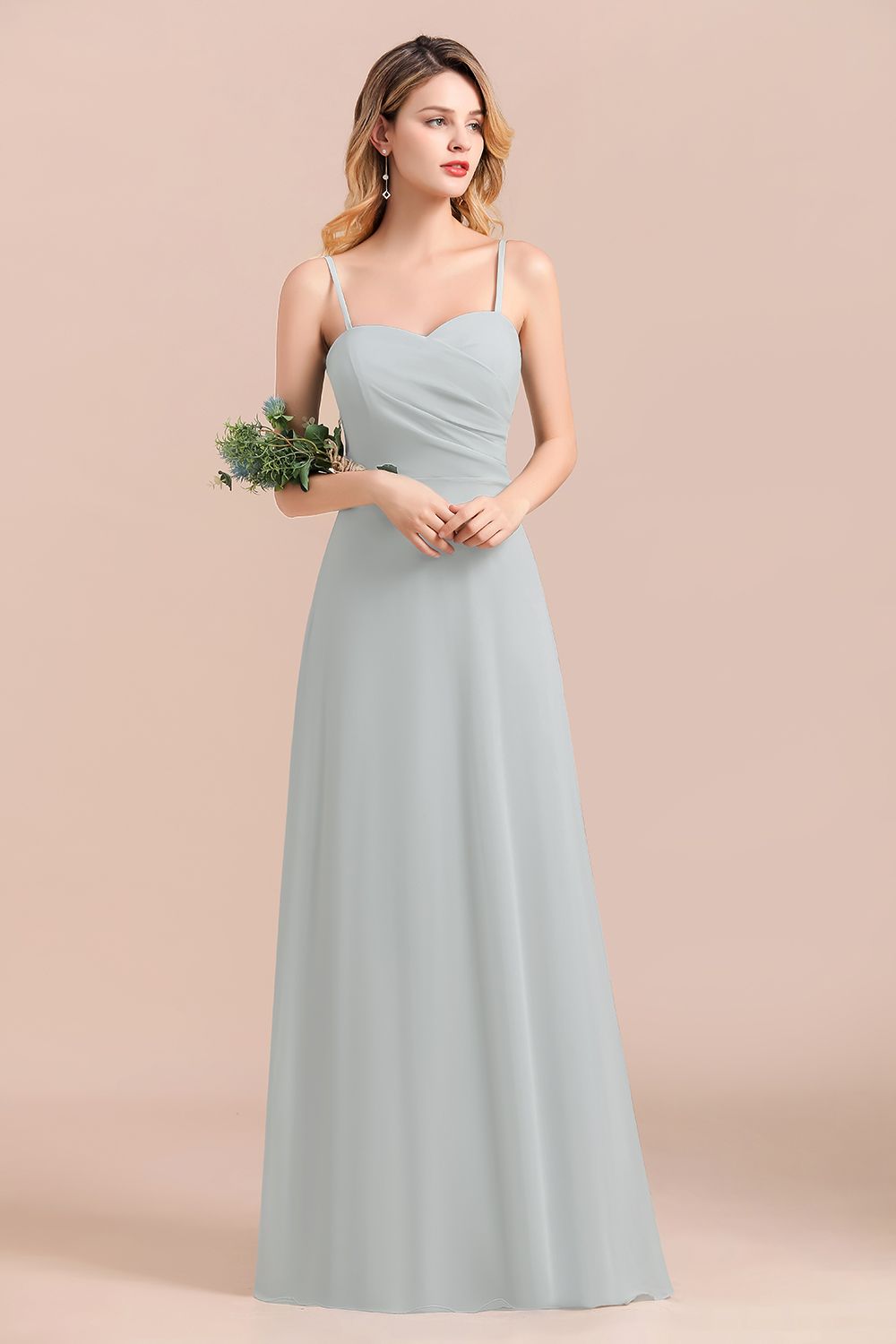 Mist Spaghetti-Straples Long Chiffon Bridesmaid dresses - Fashionpara