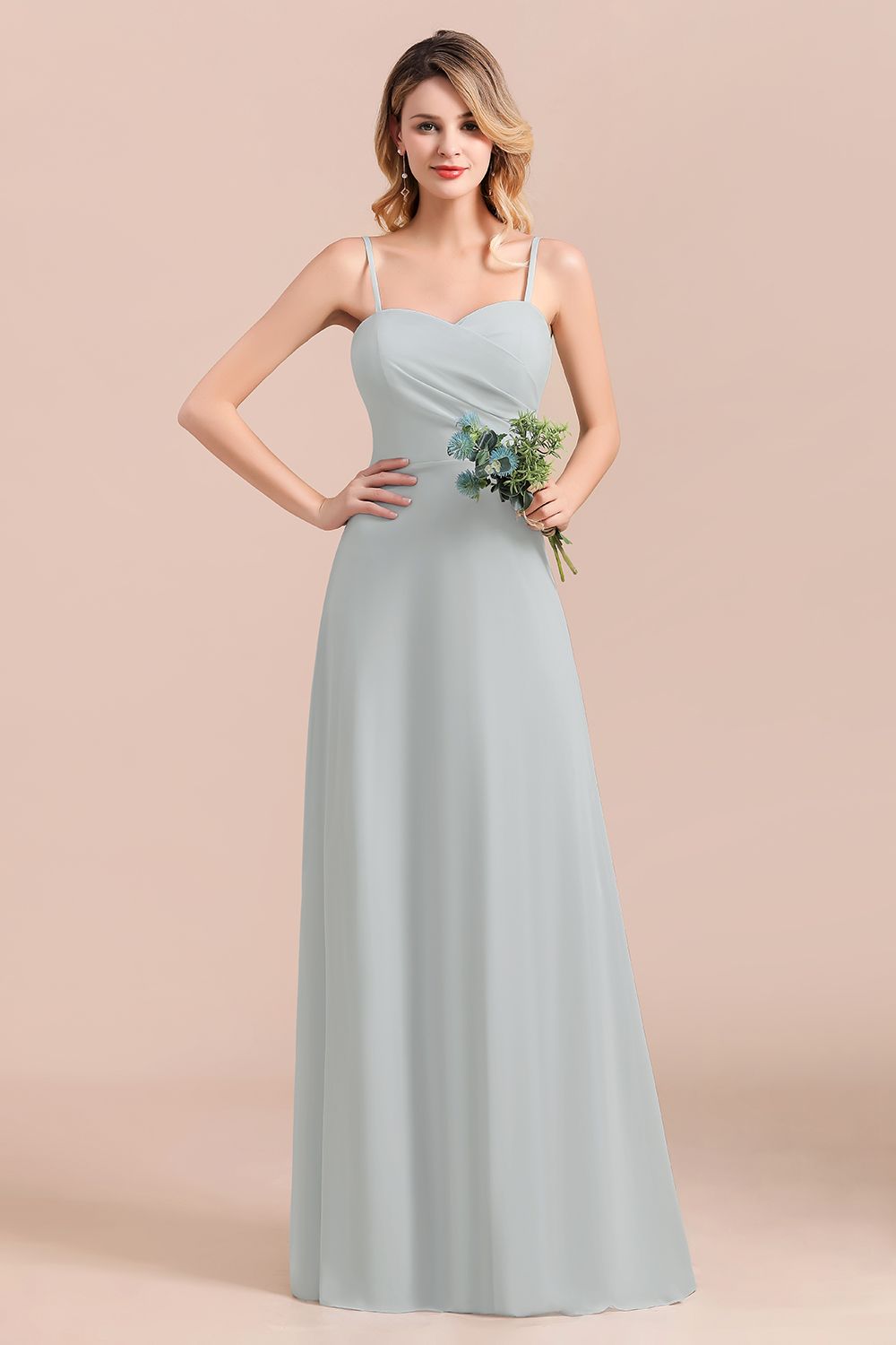 Mist Spaghetti-Straples Long Chiffon Bridesmaid dresses - Fashionpara