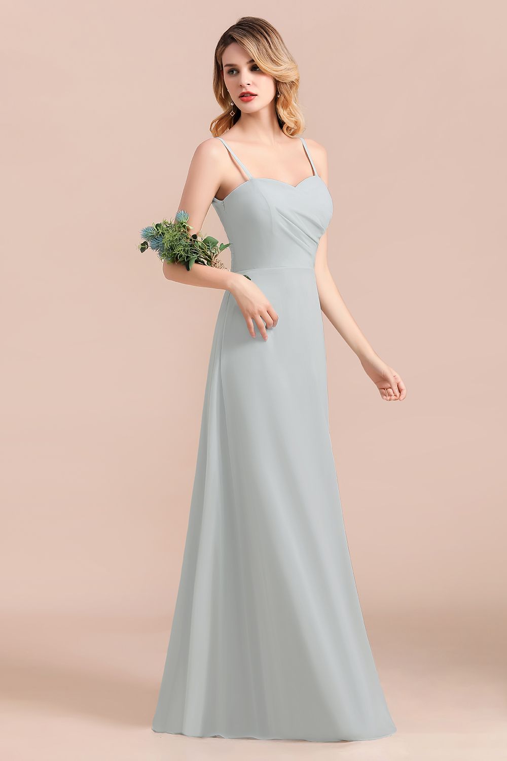 Mist Spaghetti-Straples Long Chiffon Bridesmaid dresses - Fashionpara