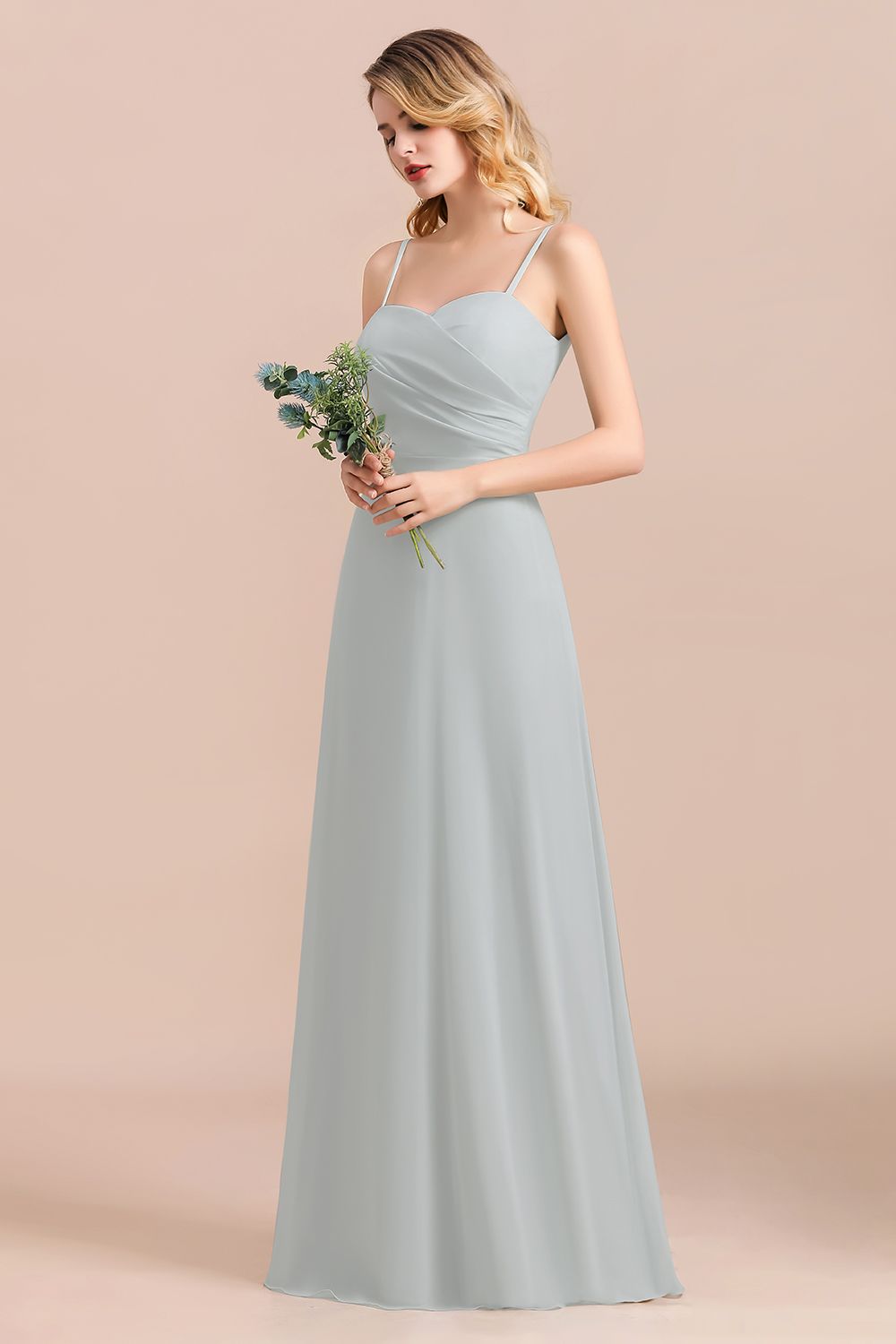 Mist Spaghetti-Straples Long Chiffon Bridesmaid dresses - Fashionpara