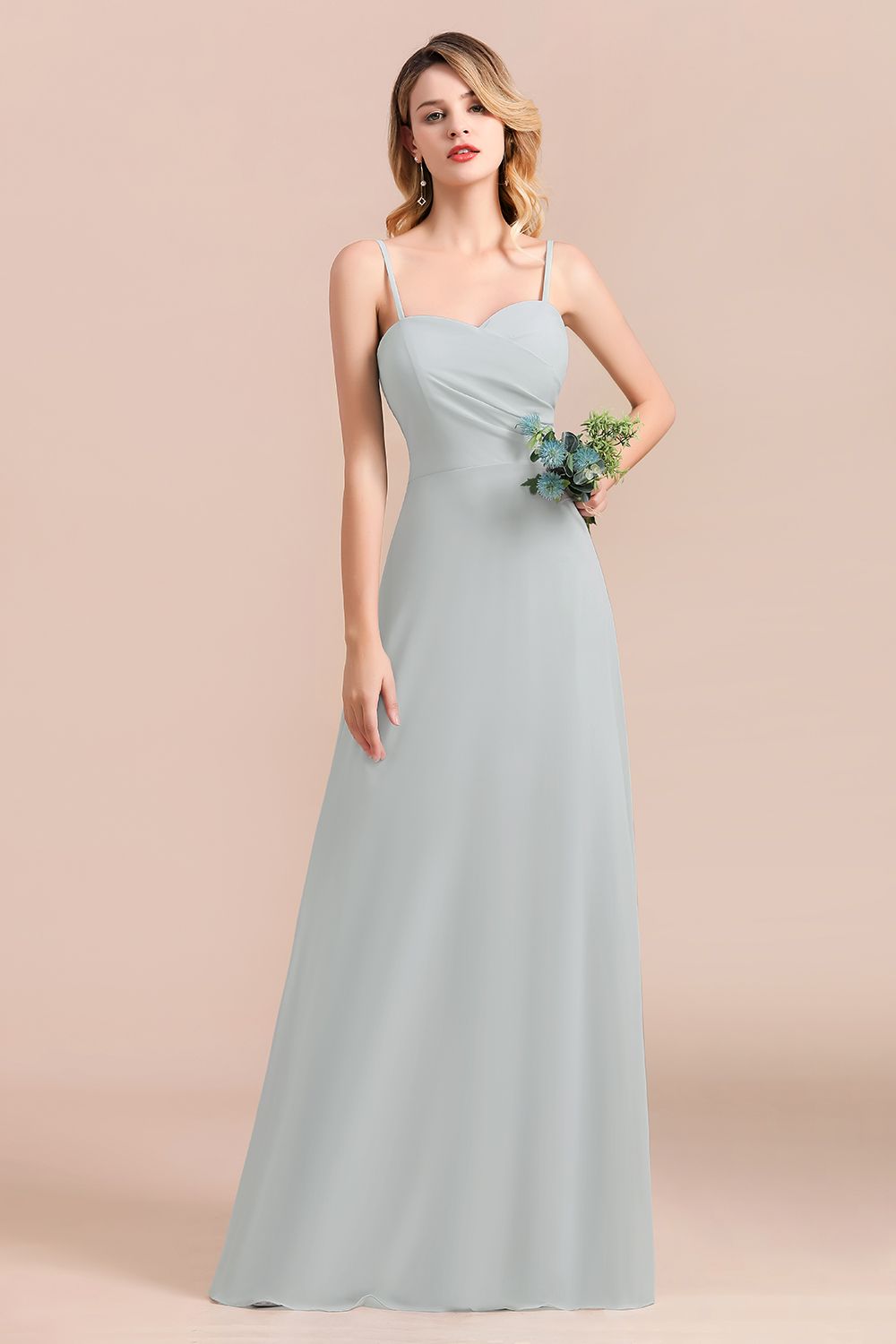 Mist Spaghetti-Straples Long Chiffon Bridesmaid dresses - Fashionpara
