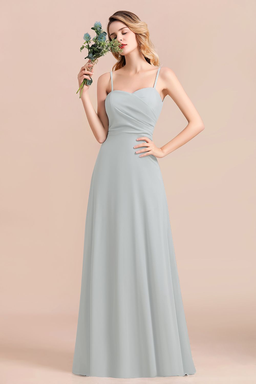 Mist Spaghetti-Straples Long Chiffon Bridesmaid dresses - Fashionpara