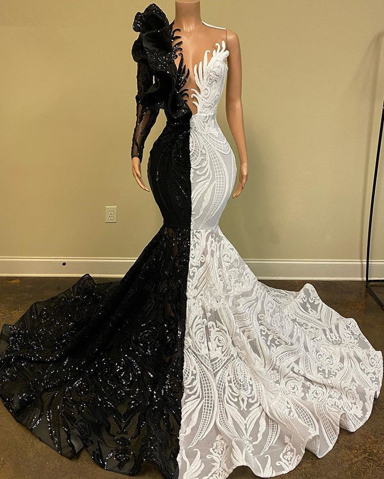 Mix Color Mermaid Prom Dress Sequins Long - Fashionpara