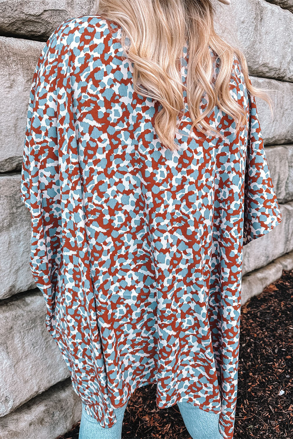 Mixed Colors Leopard Print Flowy Kimono Fashionpara