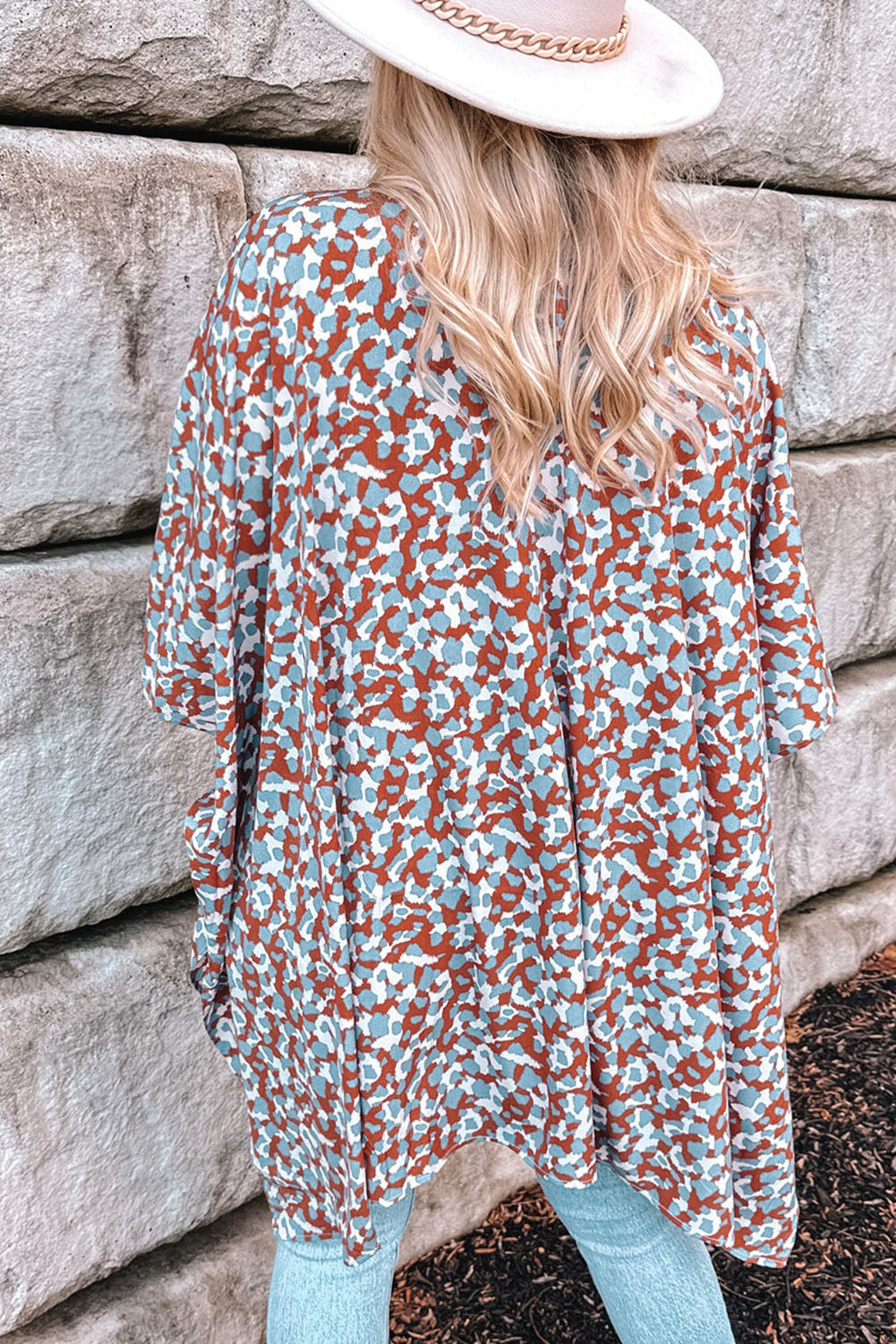 Mixed Colors Leopard Print Flowy Kimono Fashionpara