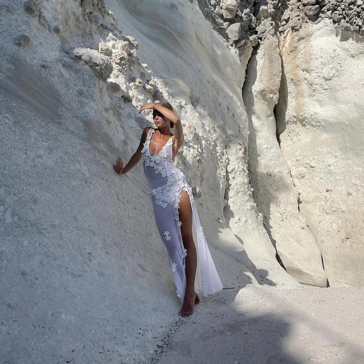Ivory Bloom Mesh Maxi Dress - View 13