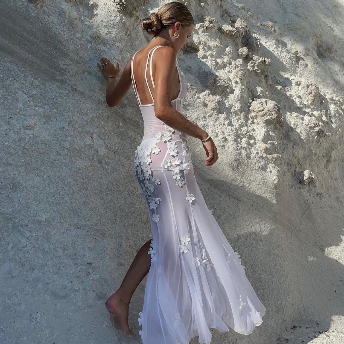 Ivory Bloom Mesh Maxi Dress - View 12
