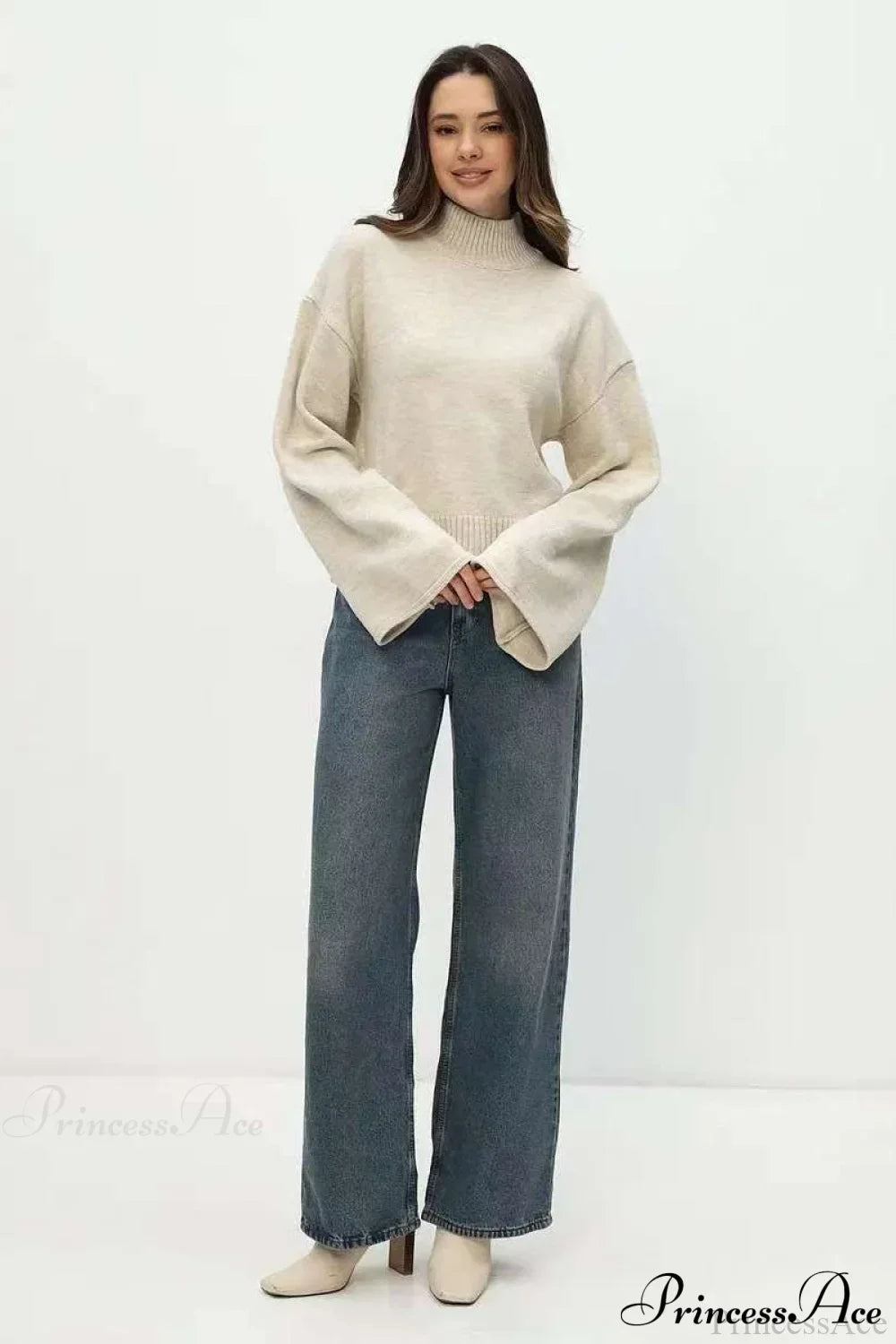 Mock Neck Bell-Sleeve Loose Short Sweater 14