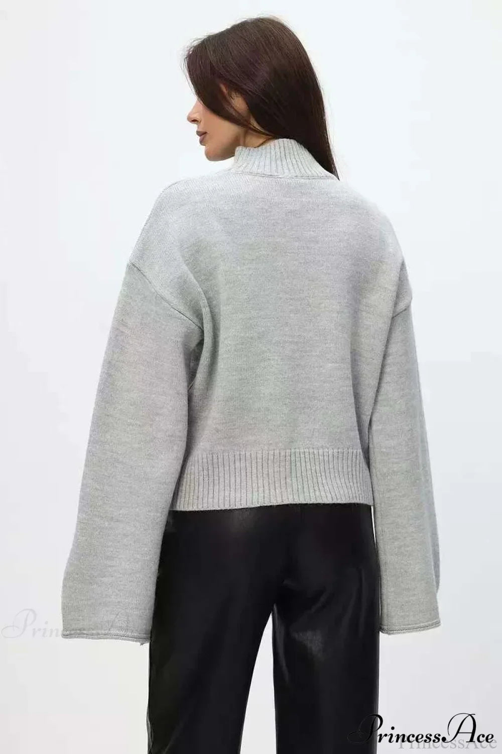 Mock Neck Bell-Sleeve Loose Short Sweater 4