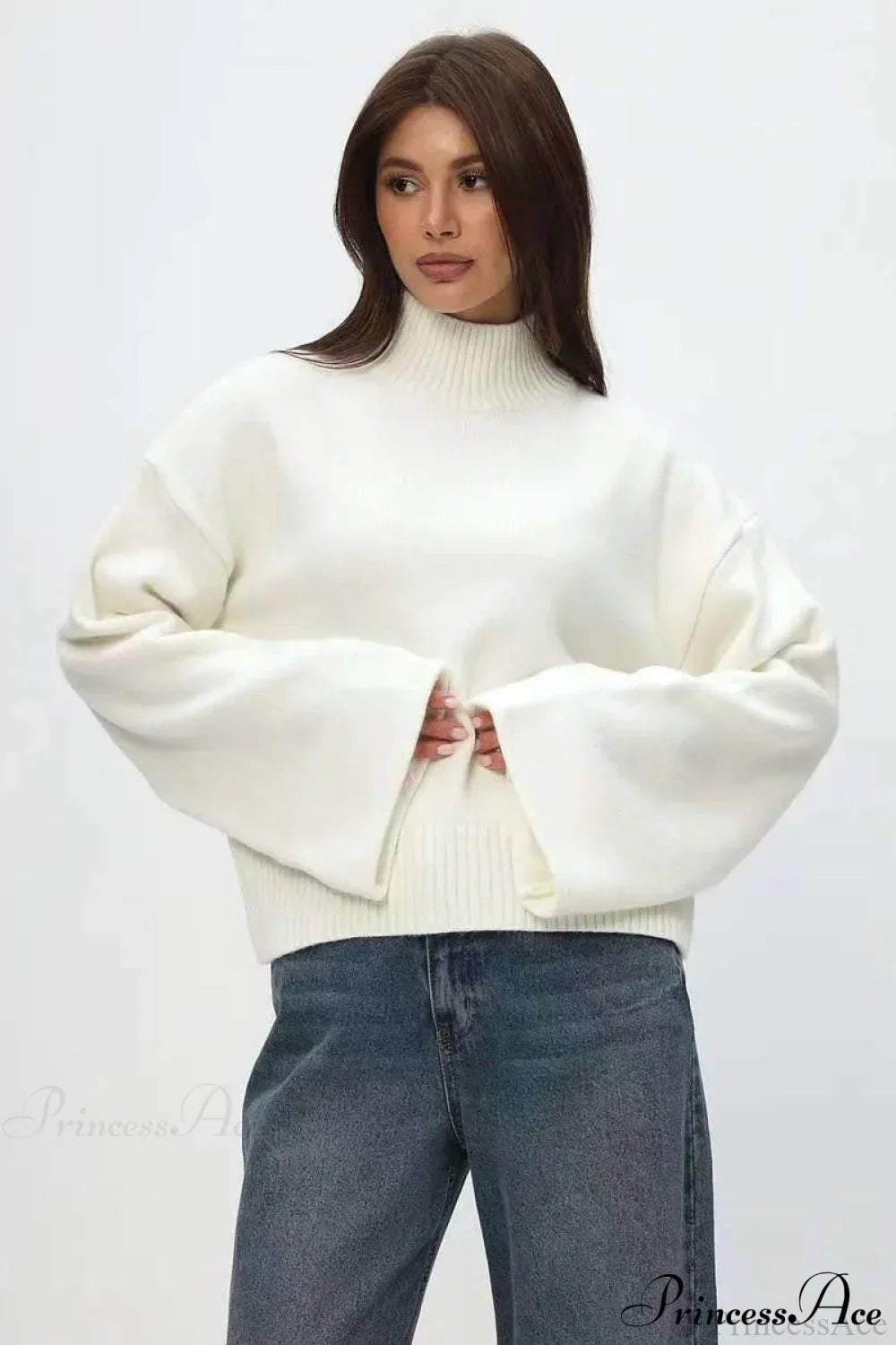 Mock Neck Bell-Sleeve Loose Short Sweater 7