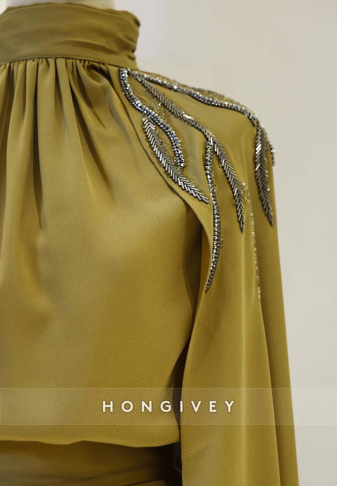 Sheath Floor-Length Evening Gown High Neck Pleated Shoulder Appliqued Formal Dresses