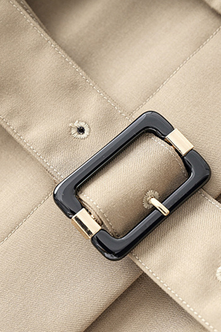 Elegant Belted Short Trench Coat with Cinched Waist Design