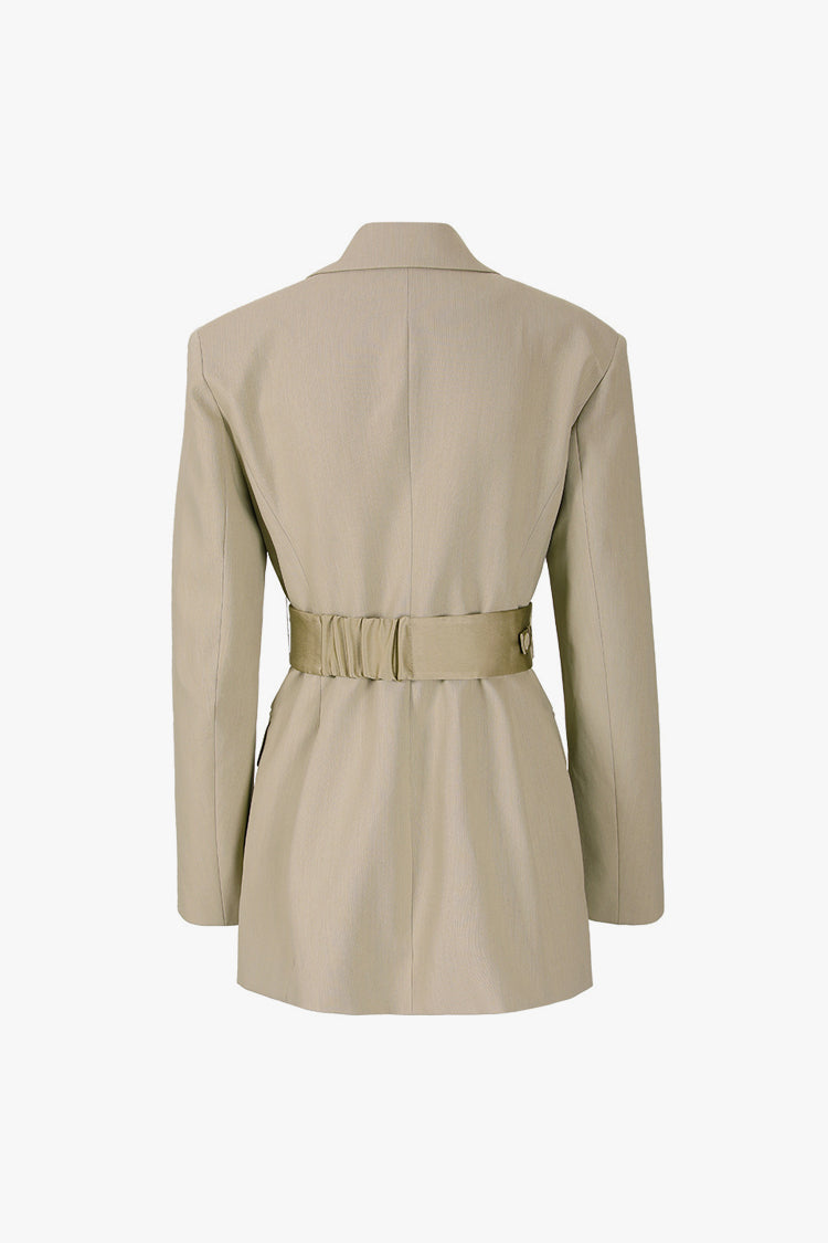 Modern Lapel Padded Shoulder Cinched Waist Belted Micro Mini Blazer Dress - Fashionpara