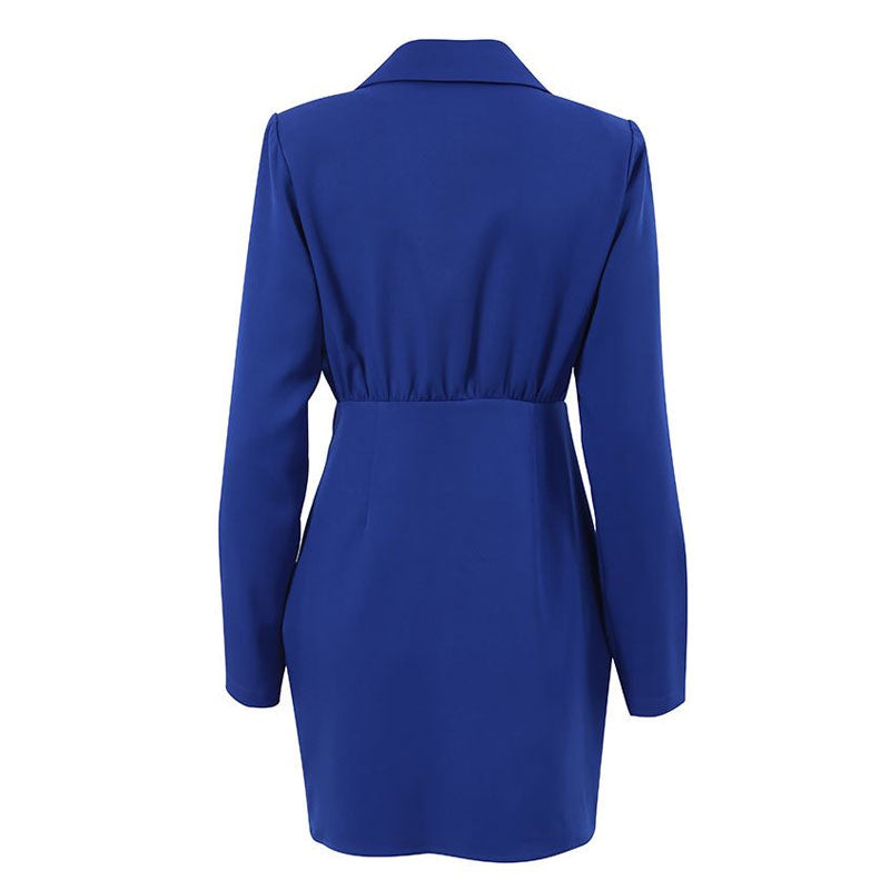 Ruched Shoulder Pad Lapel Collar V Neck Blazer Mini Dress - Royal Blue 5
