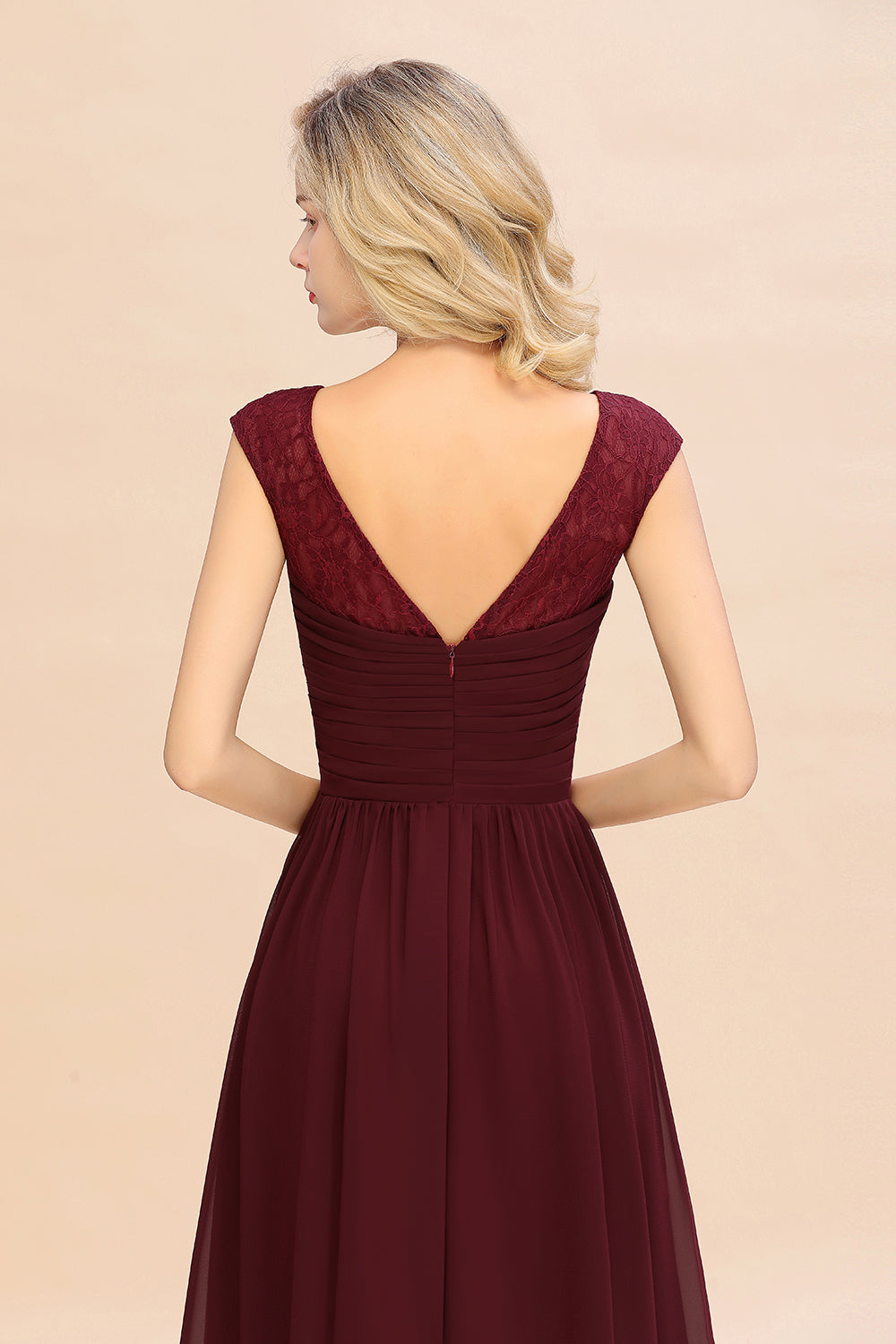 Modest Burgundy Chiffon Sleeveless Ruffle Bridesmaid Dresses Affordable - Fashionpara