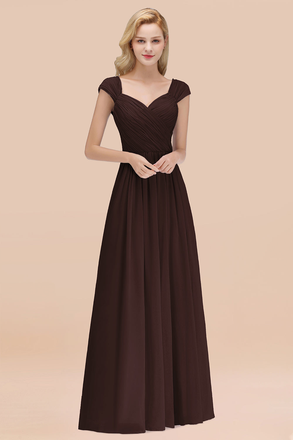 Modest Chiffon Sweetheart Sleeveless Affordable Bridesmaid dresses with Ruffles - Fashionpara