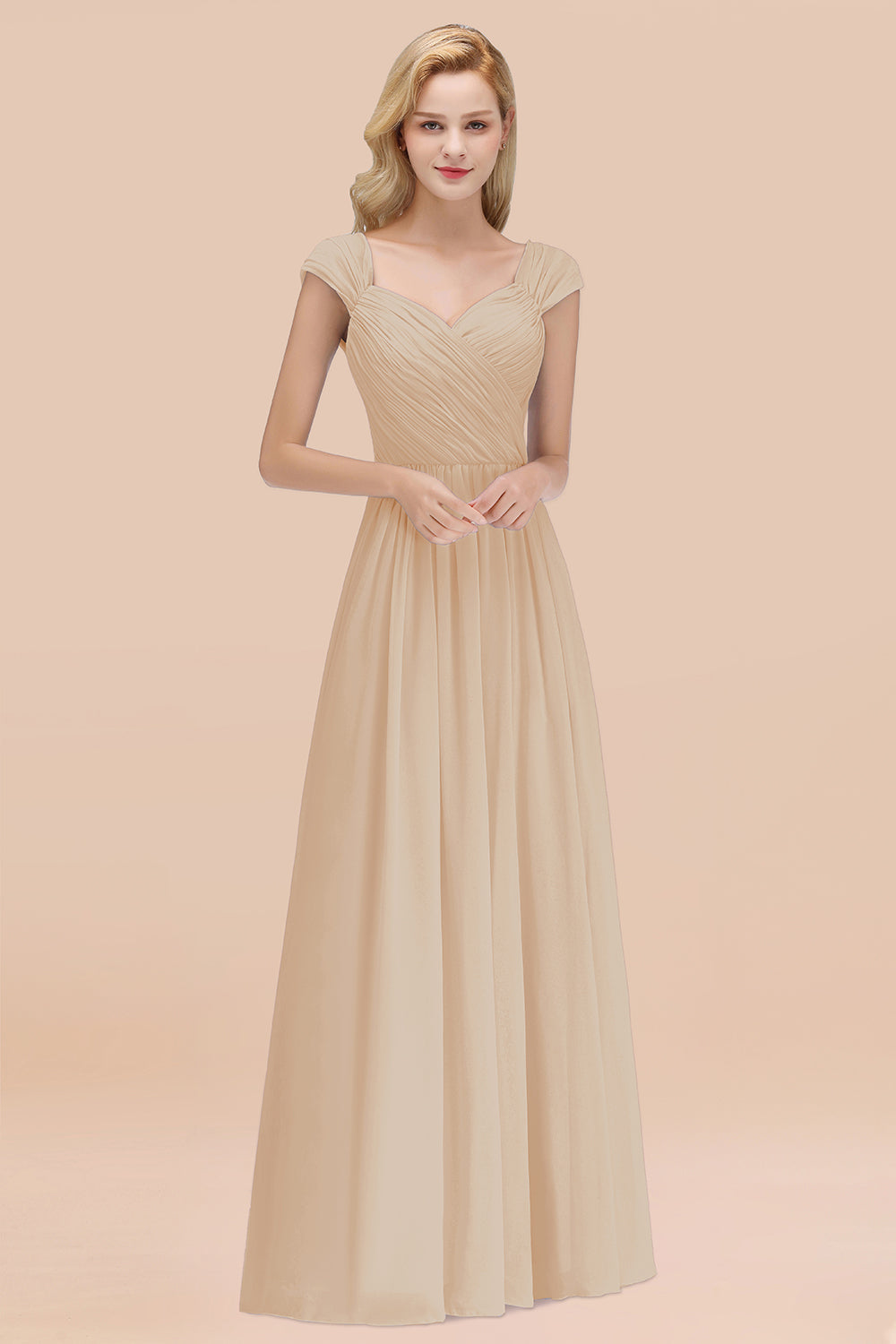 Modest Chiffon Sweetheart Sleeveless Affordable Bridesmaid dresses with Ruffles - Fashionpara