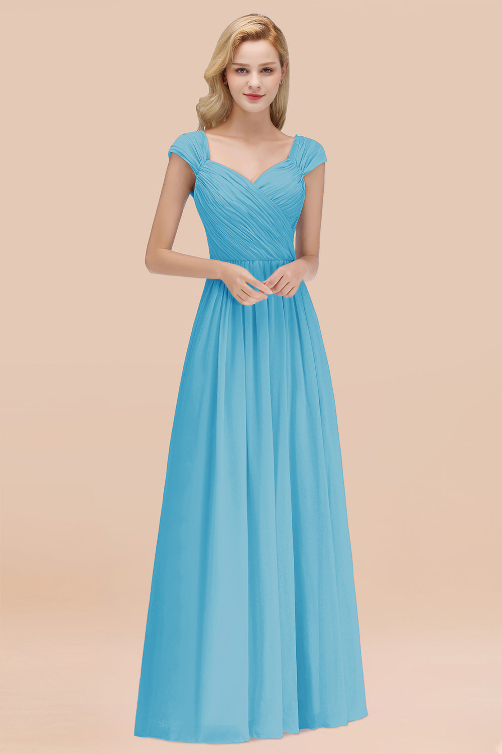 Modest Chiffon Sweetheart Sleeveless Affordable Bridesmaid dresses with Ruffles - Fashionpara