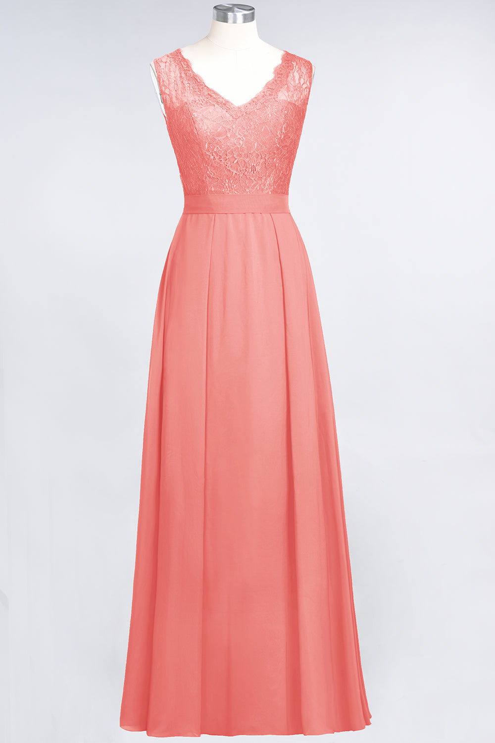 Modest Chiffon V-Neck Burgundy Lace Bridesmaid dresses - Fashionpara