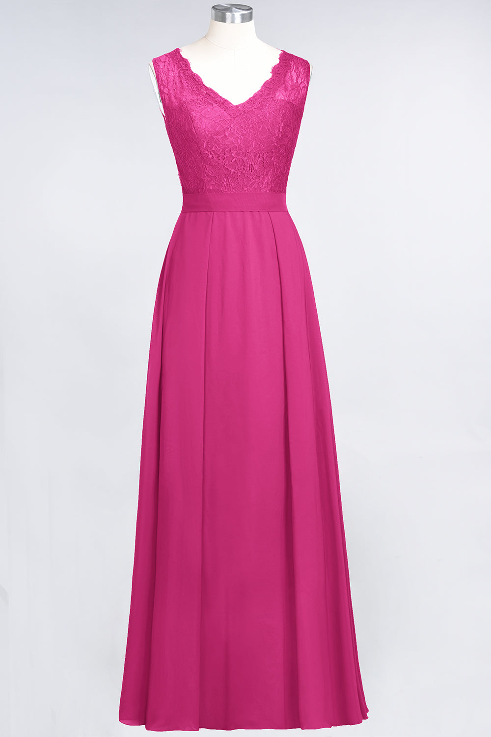 Modest Chiffon V-Neck Burgundy Lace Bridesmaid dresses - Fashionpara