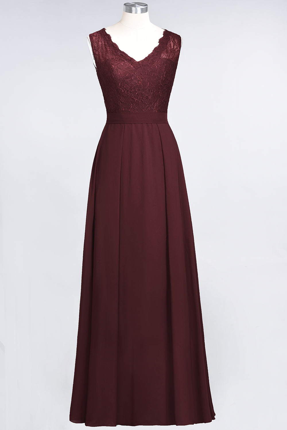 Modest Chiffon V-Neck Burgundy Lace Bridesmaid dresses - Fashionpara