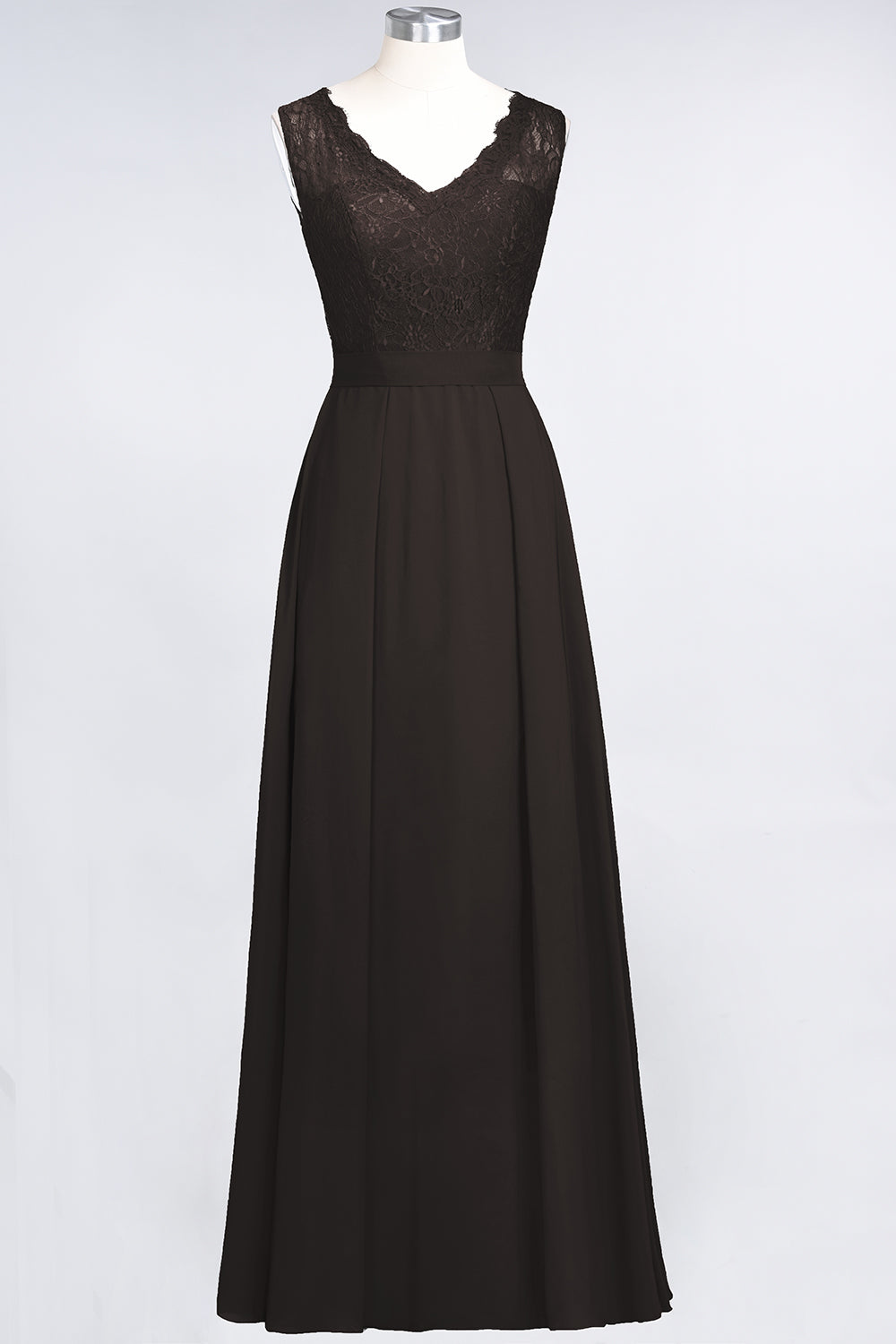 Modest Chiffon V-Neck Burgundy Lace Bridesmaid dresses - Fashionpara