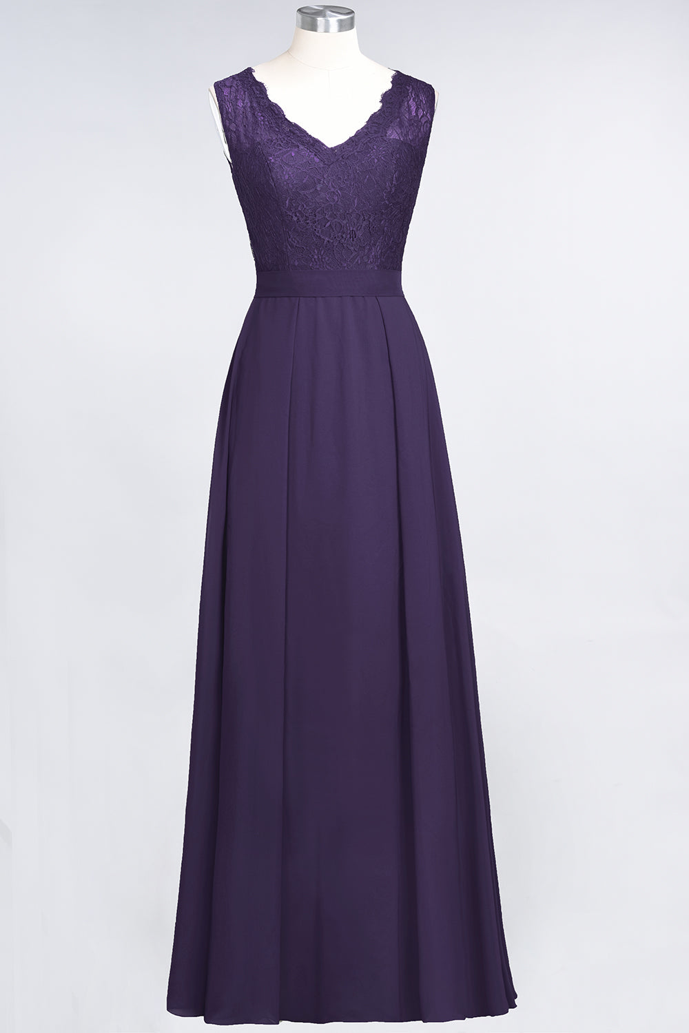 Modest Chiffon V-Neck Burgundy Lace Bridesmaid dresses - Fashionpara