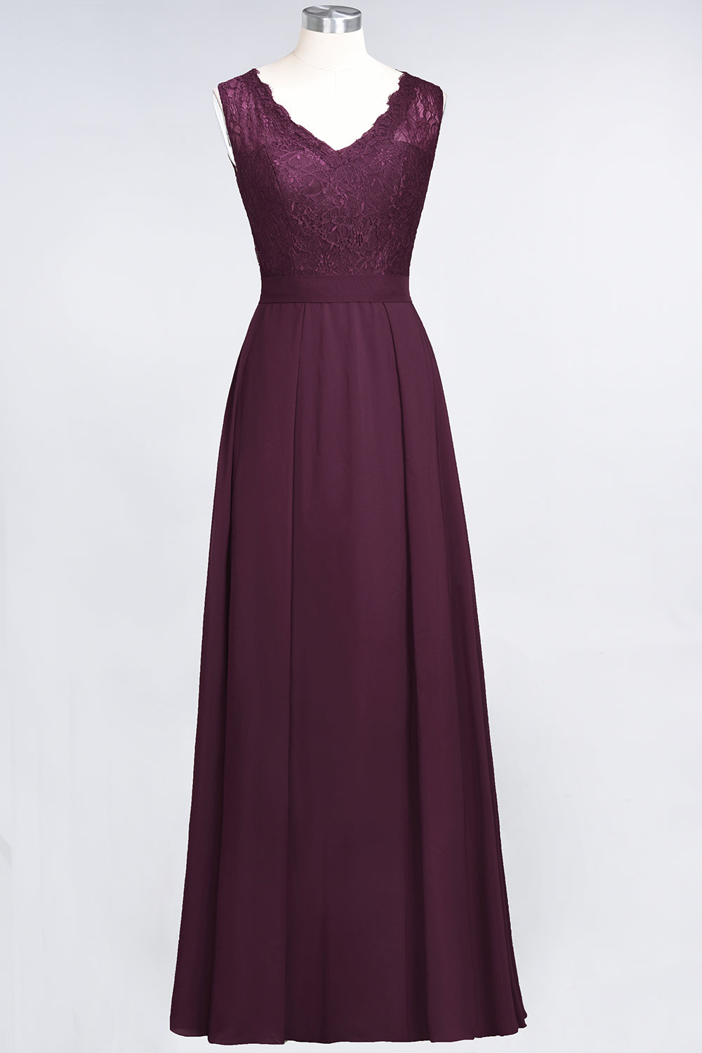 Modest Chiffon V-Neck Burgundy Lace Bridesmaid dresses - Fashionpara
