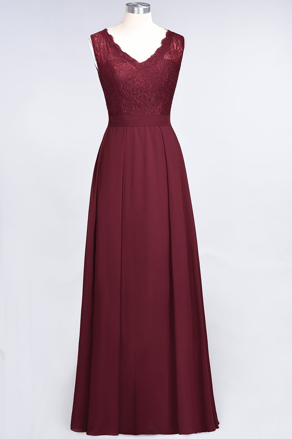 Modest Chiffon V-Neck Burgundy Lace Bridesmaid dresses