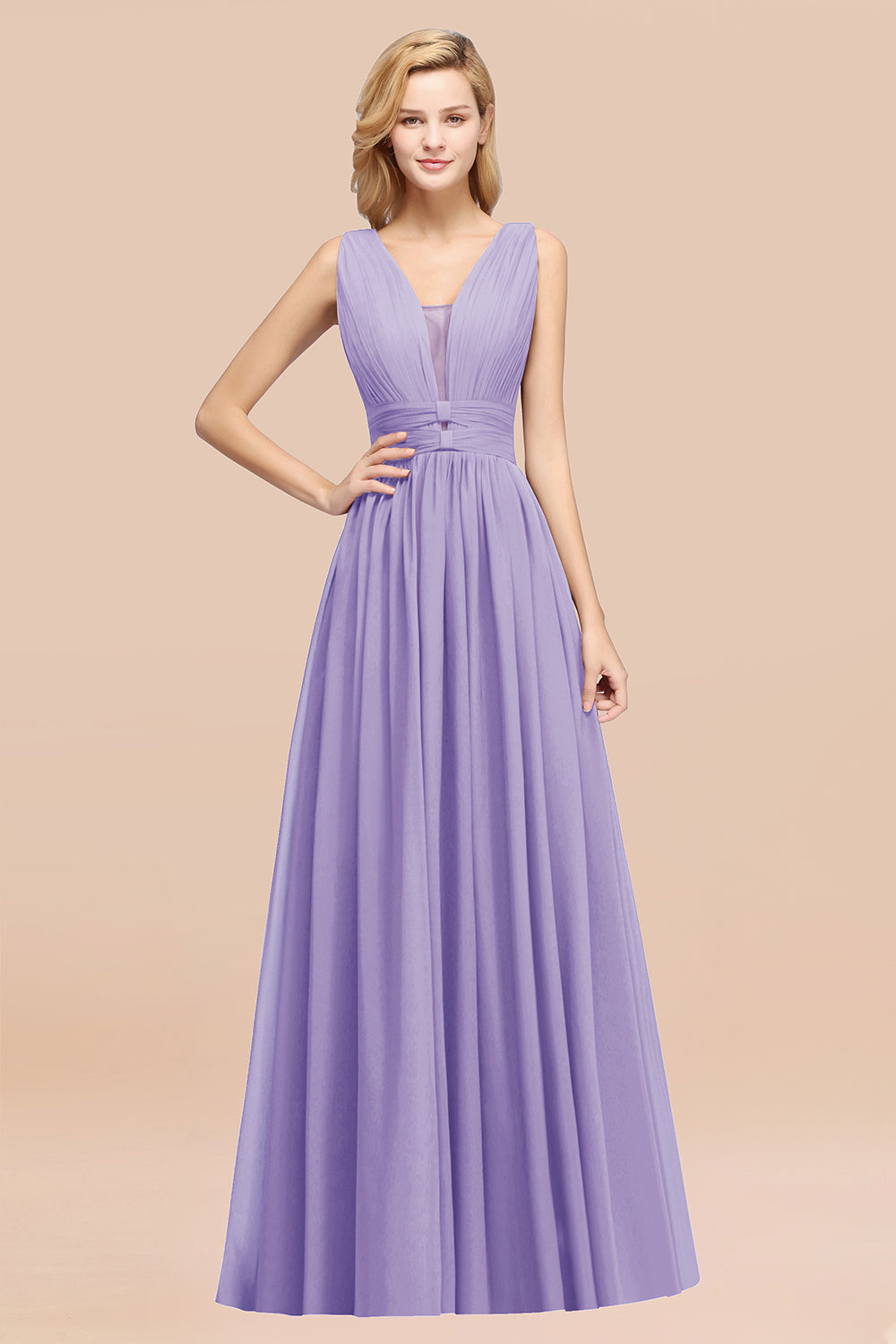 Modest Dark Green Long Bridesmaid Dresses Deep V-Neck Chiffon Maid of Honor Dress - Fashionpara