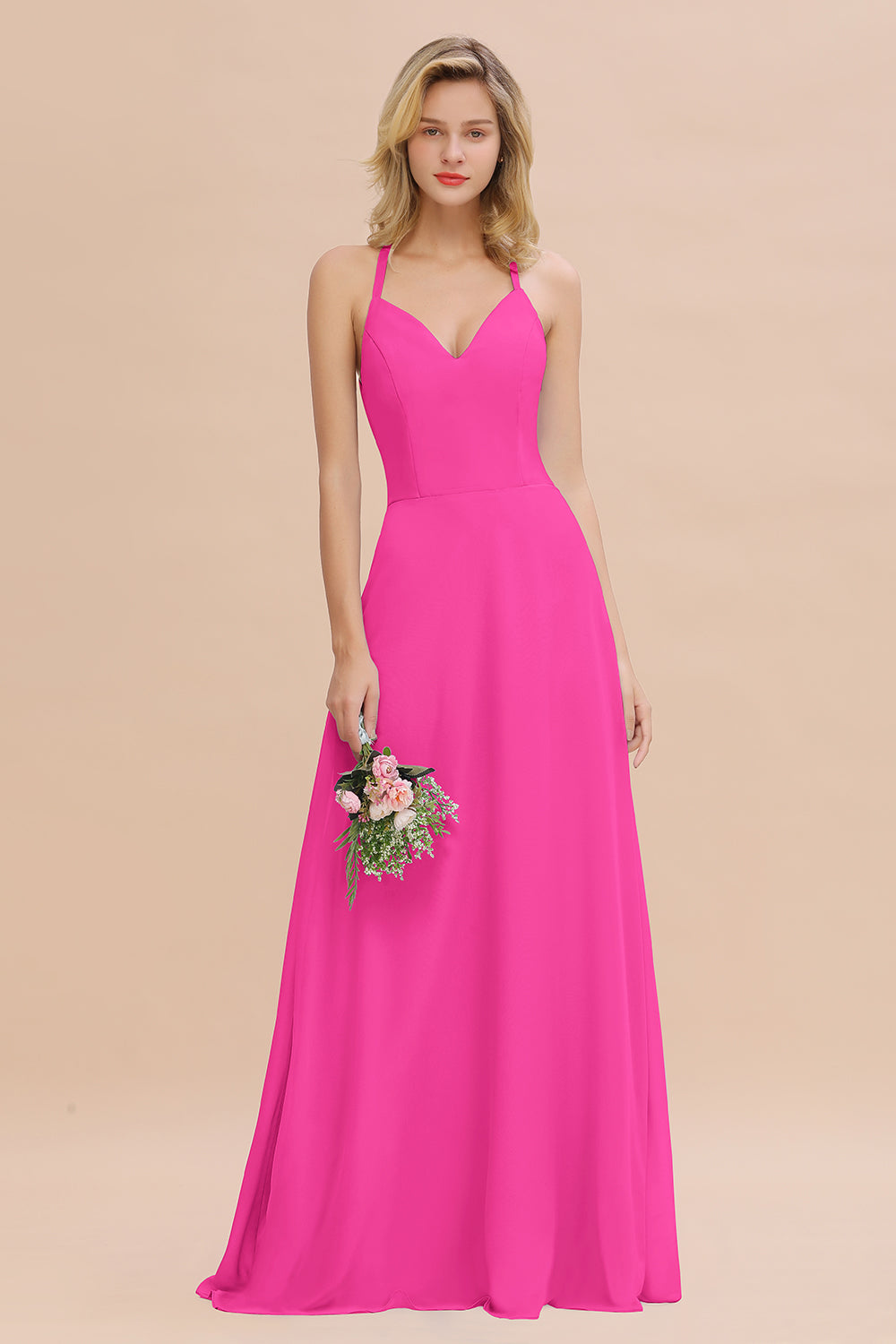 Modest Halter V-Neck Sleeveless Long Bridesmaid dresses - Fashionpara