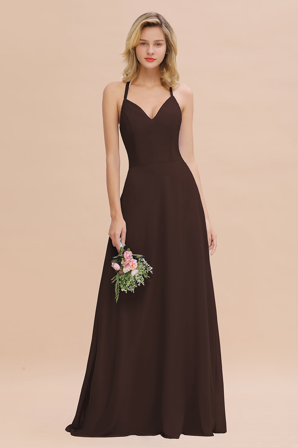 Modest Halter V-Neck Sleeveless Long Bridesmaid dresses - Fashionpara