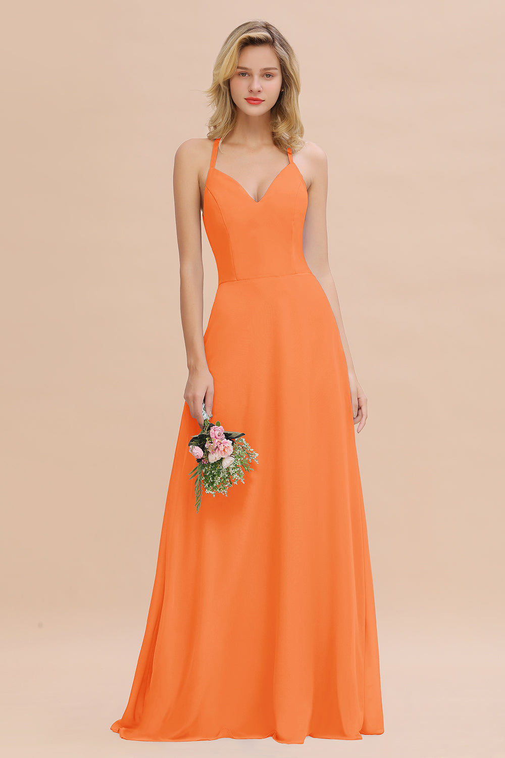 Modest Halter V-Neck Sleeveless Long Bridesmaid dresses - Fashionpara