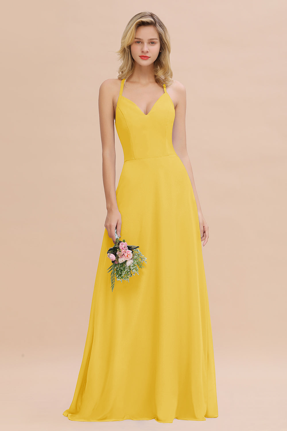 Modest Halter V-Neck Sleeveless Long Bridesmaid dresses - Fashionpara