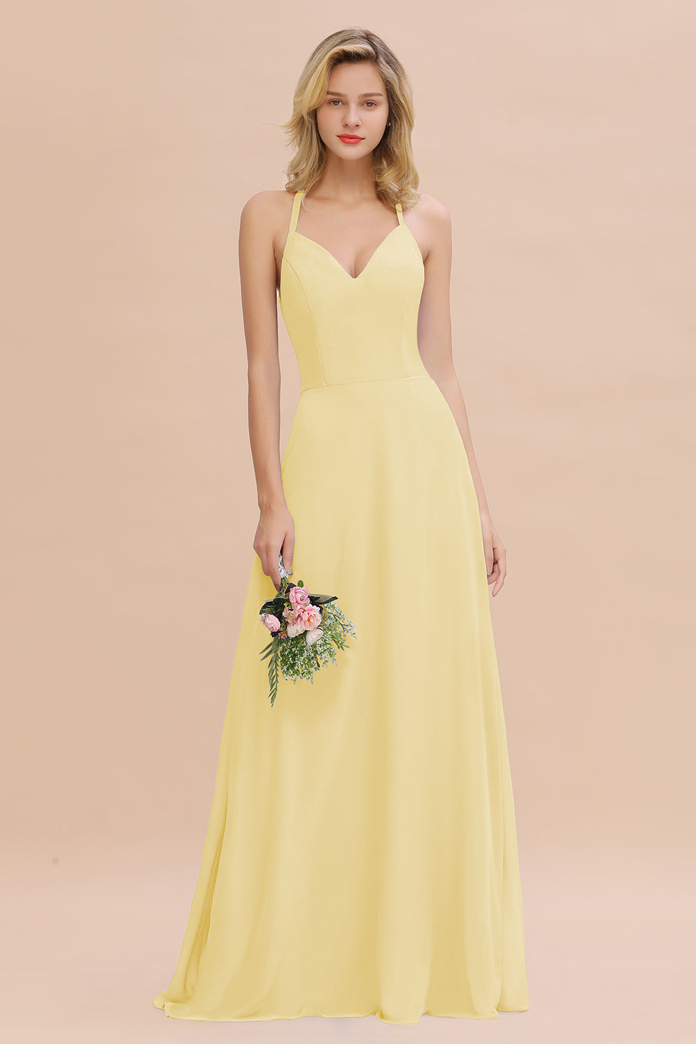 Modest Halter V-Neck Sleeveless Long Bridesmaid dresses - Fashionpara